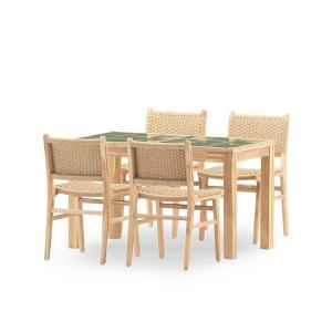 Ensemble table et chaises 4 places céramique verte 125x65