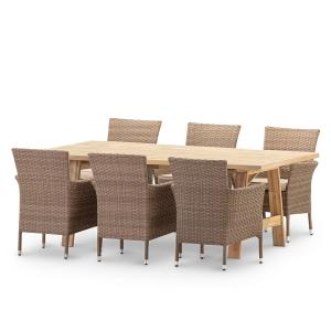 Ensemble table et chaises 6 pl céramique beige 205x105