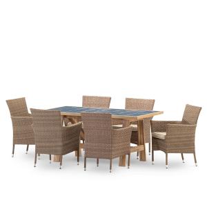 Ensemble table et chaises 6 pl céramique bleue 168x87