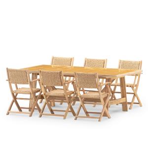 Ensemble table et chaises 6 pl céramique moutarde 205x105