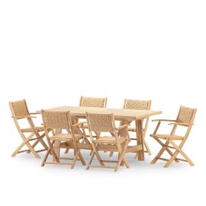 Ensemble table et chaises 6 places bois et céramique beige…