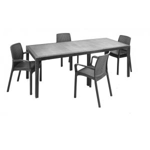 Ensemble table et chaises anthracite 150x90 cm