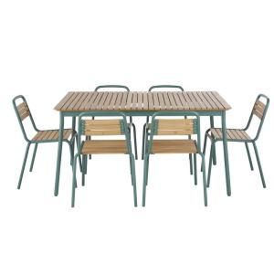 Ensemble table et chaises en aluminium bleu canard et bois…