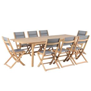 Ensemble table et chaises  en bois blanchi 8 places 180-240…