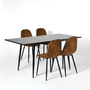 Ensemble table extensible effet bois foncé et 4 chaises
