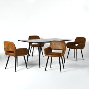 Ensemble table extensible effet bois foncé et 4 chaises piv…