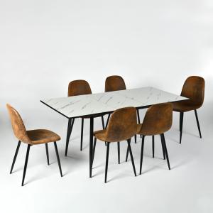 Ensemble table extensible effet marbre blanc et 6 chaises
