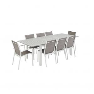 Ensemble table extensible et chaises 8 places blanc/taupe
