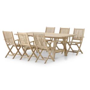 Ensemble table fixe larges lattes 200x100   6 fauteuils