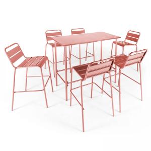 Ensemble table haute de jardin et 6 chaises en métal argile