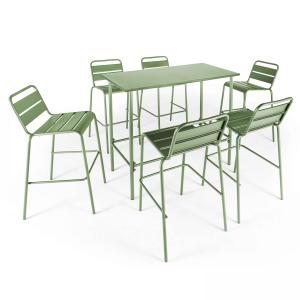 Ensemble table haute de jardin et 6 chaises en métal vert c…