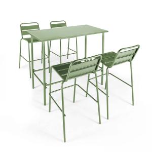 Ensemble table haute et 4 chaises de bar en métal vert cact…