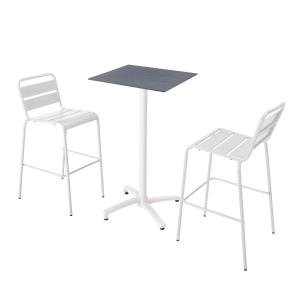 Ensemble table haute stratifié ardoise gris et 2 chaises ha…