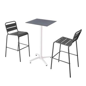 Ensemble table haute stratifié ardoise gris et 2 chaises ha…