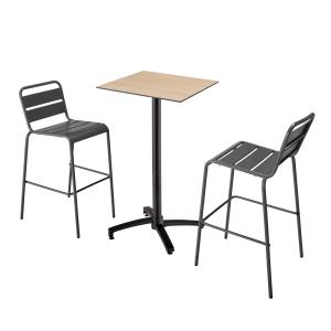 Ensemble table haute stratifié chêne et 2 chaises hautes gr…
