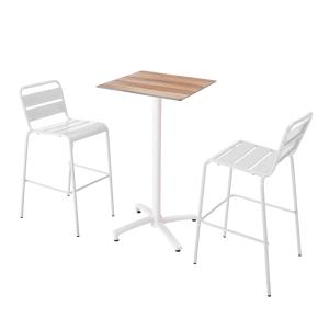 Ensemble table haute stratifié chêne foncé et 2 chaises hau…