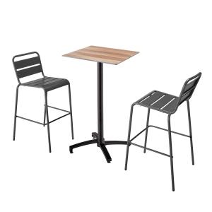 Ensemble table haute stratifié chêne foncé et 2 chaises hau…