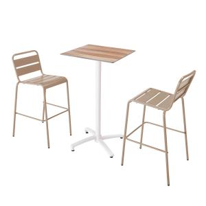 Ensemble table haute stratifié chêne foncé et 2 chaises hau…
