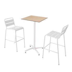 Ensemble table haute stratifié  chêne naturel et 2 chaises…