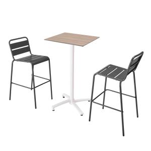 Ensemble table haute stratifié chêne naturel et 2 chaises g…