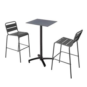 Ensemble table haute stratifié gris et 2 chaises hautes gri…
