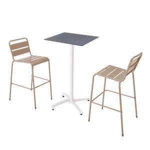 Ensemble table haute stratifié gris et 2 chaises hautes tau…
