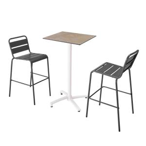 Ensemble table haute stratifié marbre beige et 2 chaises ha…