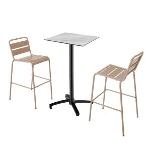 Ensemble table haute stratifié marbre et 2 chaises hautes t…