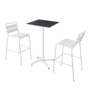 Ensemble table haute stratifié noir et 2 chaises hautes bla…