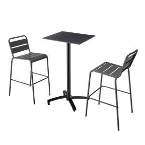 Ensemble table haute stratifié noir et 2 chaises hautes gri…