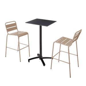 Ensemble table haute stratifié noir et 2 chaises hautes tau…