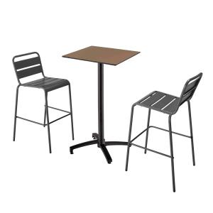 Ensemble table haute stratifié taupe et 2 chaises hautes gr…