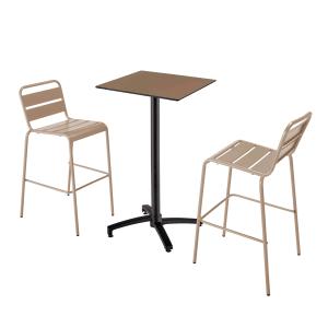 Ensemble table haute stratifié taupe et 2 chaises hautes ta…