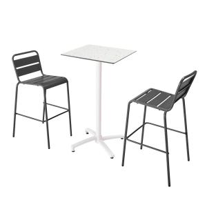 Ensemble table haute stratifié terrazzo et 2 chaises gris