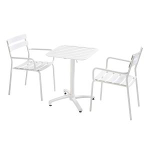 Ensemble table inclinable 60 x 60 cm et 2 fauteuils blanc