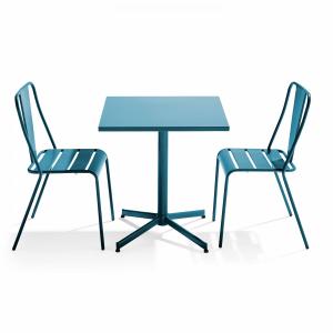 Ensemble table inclinable de jardin et 2 chaises bleu pacif…