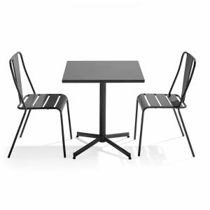 Ensemble table inclinable de jardin et 2 chaises gris
