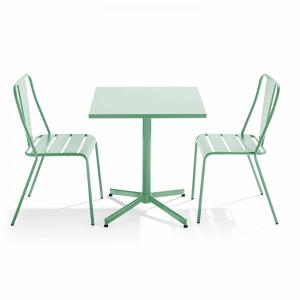 Ensemble table inclinable de terrasse et 2 chaises vert sau…