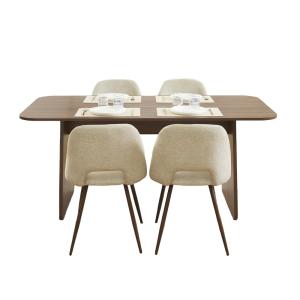 Ensemble table  noyer et 4 chaises  tissu beige