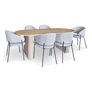 Ensemble table ovale et 6 fauteuils en tissu