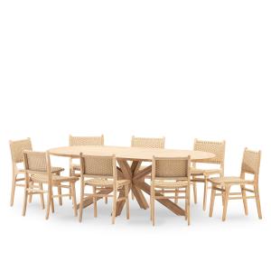 Ensemble table ovale et chaises 8 places en bois 220x115