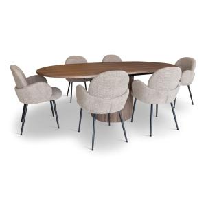 Ensemble table ovale extensible et 6 fauteuils en tweed