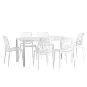 Ensemble table rectangulaire blanche et 6 chaises en résine…
