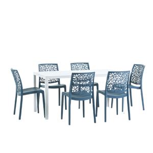 Ensemble table rectangulaire blanche et 6 chaises en résine…