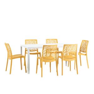 Ensemble table rectangulaire blanche et 6 chaises en résine…
