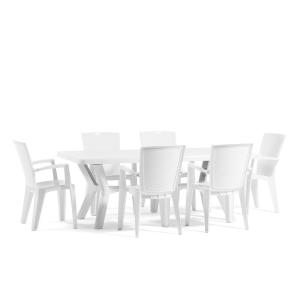 Ensemble table rectangulaire et 6 chaises en résine effet r…