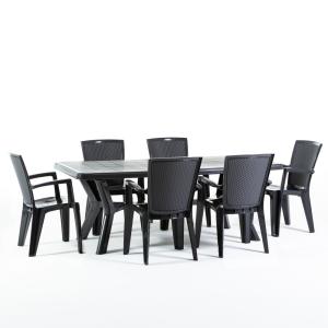 Ensemble table rectangulaire et 6 chaises en résine effet r…
