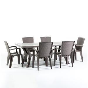 Ensemble table rectangulaire et 6 chaises en résine effet r…