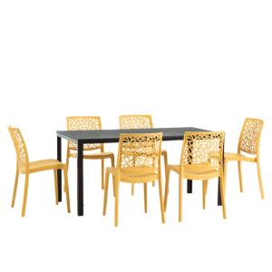 Ensemble table rectangulaire noire et 6 chaises en résine j…
