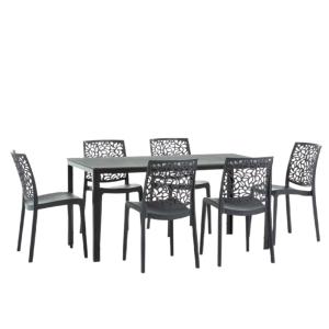 Ensemble table rectangulaire noire et 6 chaises en résine n…